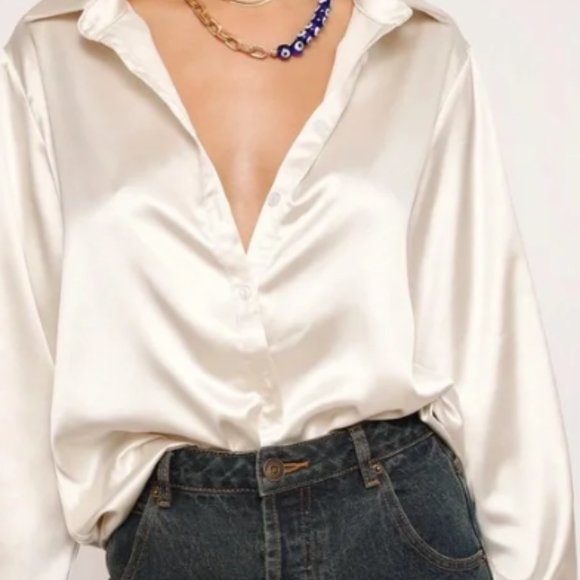 NWT - Tiger Mist Oversized Satin Button-down Shirt - Size XS - Picture 1 of 4